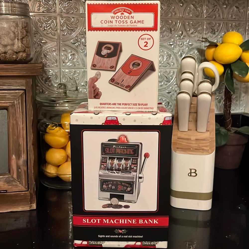 Coin Bank and Wooden Coin Toss NEW